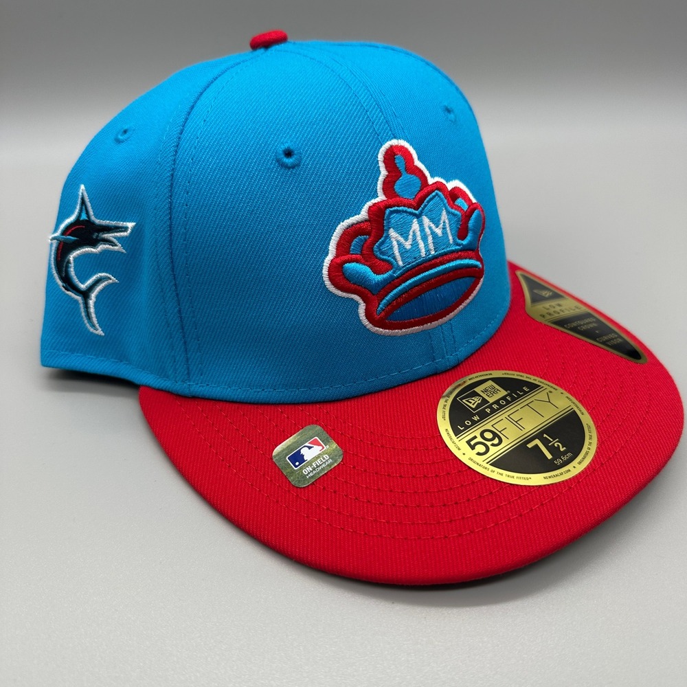 Miami Marlins City Connect Era 59FIFTY Fitted Hat Men 7 1/2 Blue Low Profile NEW